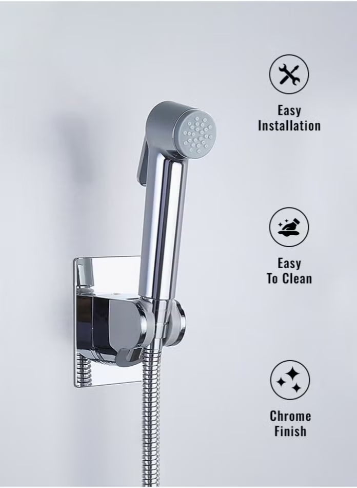 Stainless Steel Shattaf Hand Spray Set Handheld Toilet Bidet Sprayer with Flexible Hose & Wall Mount Jet Spray - Image 3